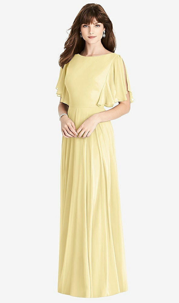 Back View - Pale Yellow Split Sleeve Backless Maxi Dress - Lila