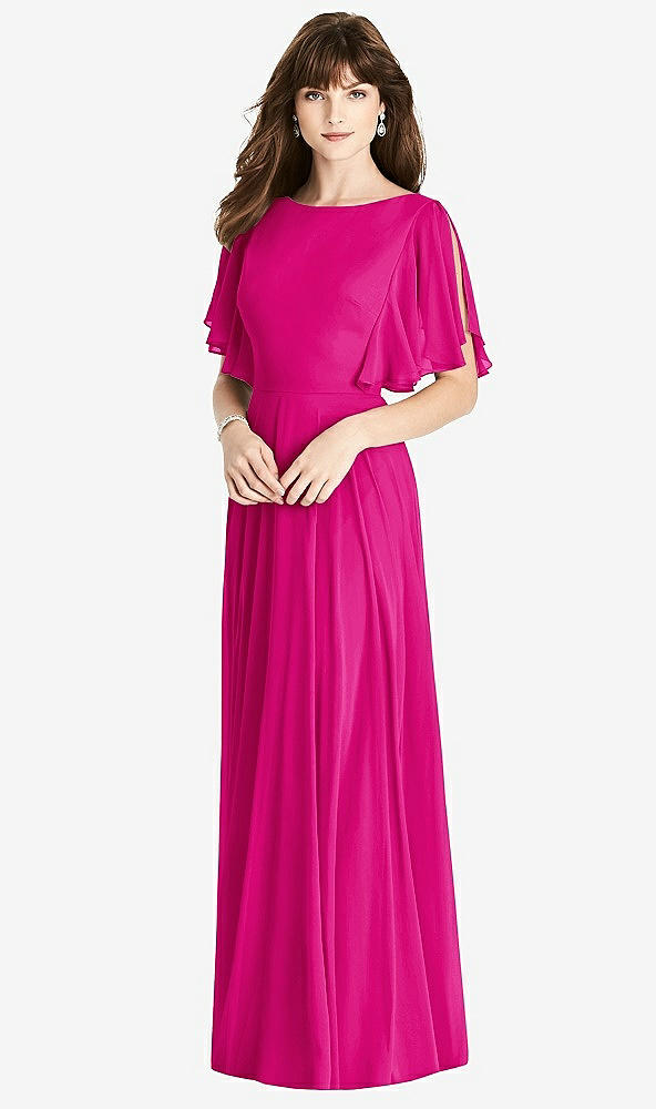 Back View - Think Pink Split Sleeve Backless Maxi Dress - Lila