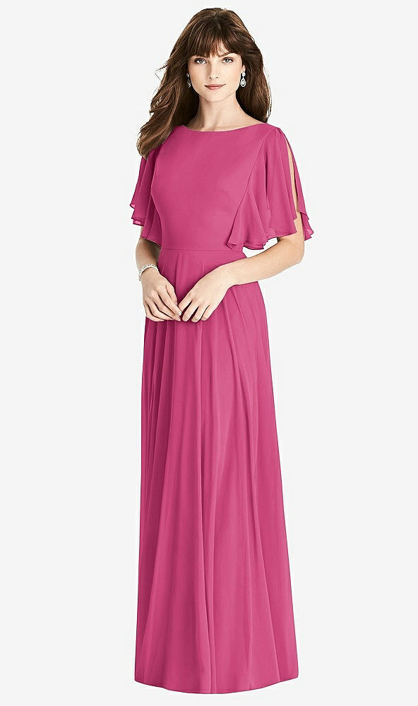 Back View - Tea Rose Split Sleeve Backless Maxi Dress - Lila