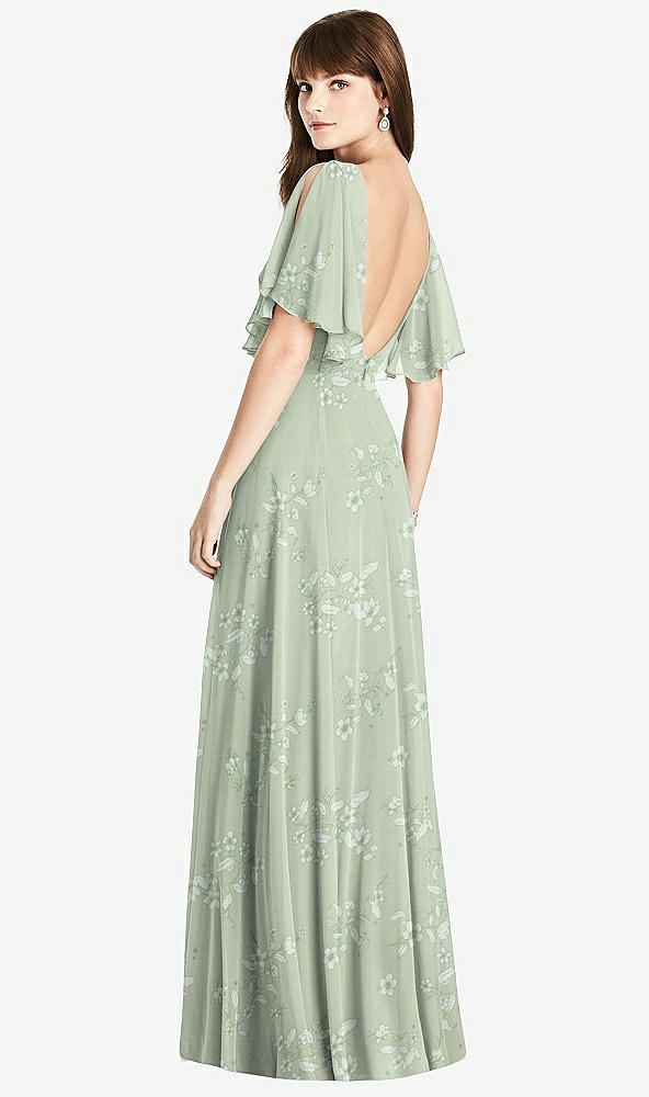 Front View - Vintage Primrose Sage Split Sleeve Backless Maxi Dress - Lila