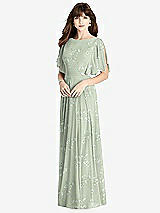 Rear View Thumbnail - Vintage Primrose Sage Split Sleeve Backless Maxi Dress - Lila