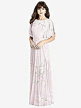 Rear View Thumbnail - Watercolor Print Split Sleeve Backless Maxi Dress - Lila