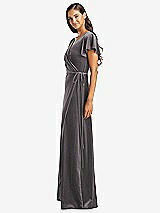 Side View Thumbnail - Caviar Gray Flutter Sleeve Velvet Wrap Maxi Dress with Pockets