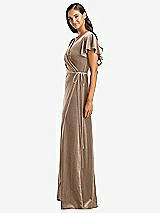 Side View Thumbnail - Topaz Flutter Sleeve Velvet Wrap Maxi Dress with Pockets