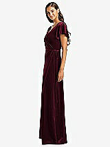 Side View Thumbnail - Cabernet Flutter Sleeve Velvet Wrap Maxi Dress with Pockets