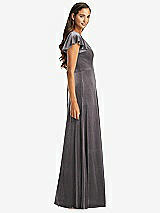 Side View Thumbnail - Caviar Gray Flutter Sleeve Velvet Maxi Dress with Pockets