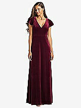 Front View Thumbnail - Cabernet Flutter Sleeve Velvet Maxi Dress with Pockets