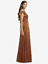 Side View Thumbnail - Golden Almond Flutter Sleeve Velvet Maxi Dress with Pockets