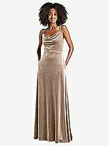 Front View Thumbnail - Topaz Cowl-Neck Velvet Maxi Dress with Pockets