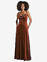 Front View Thumbnail - Auburn Moon Cowl-Neck Velvet Maxi Dress with Pockets