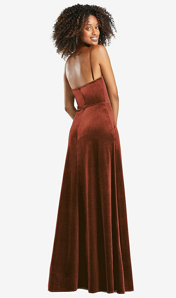 Back View - Auburn Moon Cowl-Neck Velvet Maxi Dress with Pockets