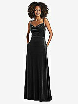 Front View Thumbnail - Black Cowl-Neck Velvet Maxi Dress with Pockets