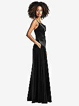 Side View Thumbnail - Black Cowl-Neck Velvet Maxi Dress with Pockets