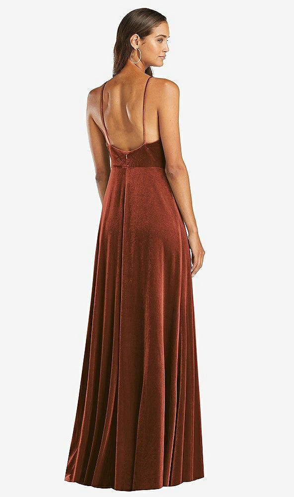 Back View - Auburn Moon Velvet Halter Maxi Dress with Front Slit - Harper