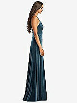 Side View Thumbnail - Dutch Blue Velvet Halter Maxi Dress with Front Slit - Harper