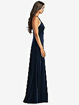 Side View Thumbnail - Midnight Navy Velvet Halter Maxi Dress with Front Slit - Harper