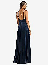 Rear View Thumbnail - Midnight Navy Velvet Halter Maxi Dress with Front Slit - Harper