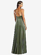 Rear View Thumbnail - Sage Velvet Halter Maxi Dress with Front Slit - Harper