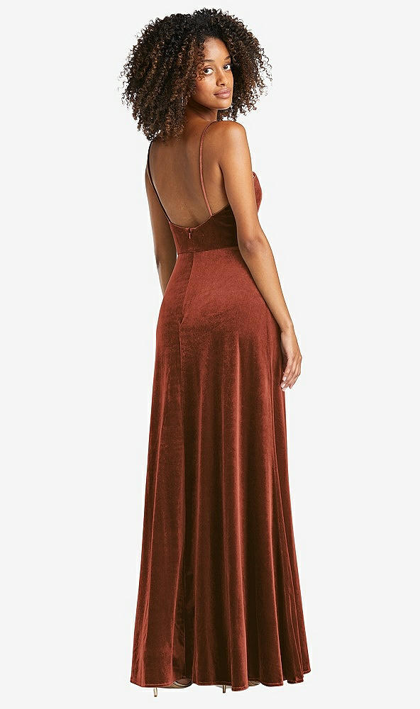 Back View - Auburn Moon Square Neck Velvet Maxi Dress with Front Slit - Drew