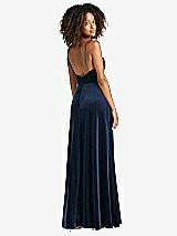 Rear View Thumbnail - Midnight Navy Square Neck Velvet Maxi Dress with Front Slit - Drew