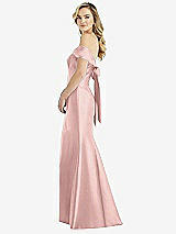 Front View Thumbnail - Rose - PANTONE Rose Quartz Off-the-Shoulder Bow-Back Satin Trumpet Gown