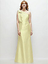 Front View Thumbnail - Butter Yellow Bow One-Shoulder Satin Trumpet Gown