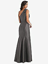 Alt View 2 Thumbnail - Caviar Gray Bow One-Shoulder Satin Trumpet Gown