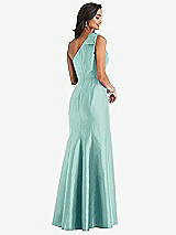 Alt View 2 Thumbnail - Coastal Bow One-Shoulder Satin Trumpet Gown