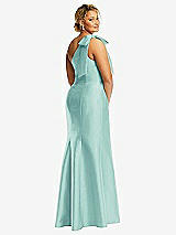 Alt View 6 Thumbnail - Coastal Bow One-Shoulder Satin Trumpet Gown