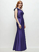 Rear View Thumbnail - Grape Bow One-Shoulder Satin Trumpet Gown