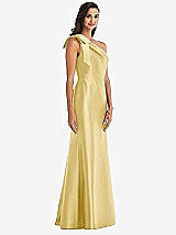 Alt View 3 Thumbnail - Maize Bow One-Shoulder Satin Trumpet Gown