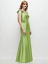 Rear View Thumbnail - Mojito Bow One-Shoulder Satin Trumpet Gown