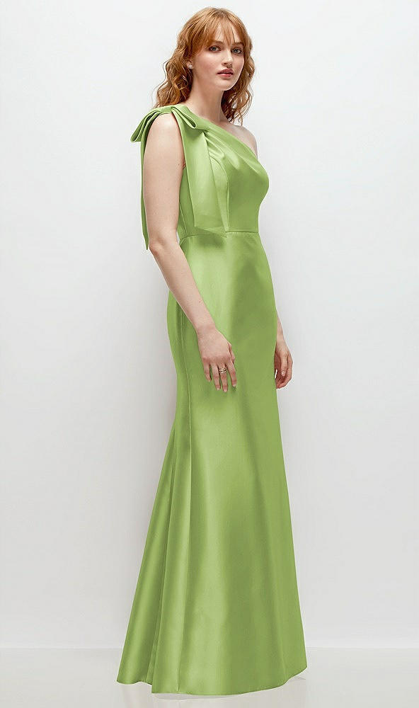 Back View - Mojito Bow One-Shoulder Satin Trumpet Gown