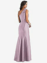 Alt View 2 Thumbnail - Suede Rose Bow One-Shoulder Satin Trumpet Gown