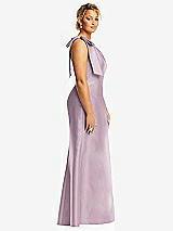 Alt View 5 Thumbnail - Suede Rose Bow One-Shoulder Satin Trumpet Gown