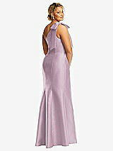 Alt View 6 Thumbnail - Suede Rose Bow One-Shoulder Satin Trumpet Gown