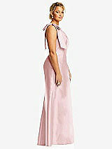 Alt View 5 Thumbnail - Ballet Pink Bow One-Shoulder Satin Trumpet Gown