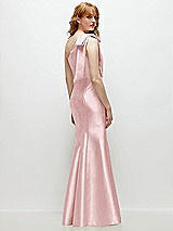 Side View Thumbnail - Ballet Pink Bow One-Shoulder Satin Trumpet Gown