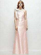 Front View Thumbnail - Blush Bow One-Shoulder Satin Trumpet Gown