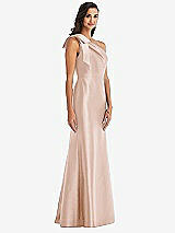 Alt View 3 Thumbnail - Cameo Bow One-Shoulder Satin Trumpet Gown