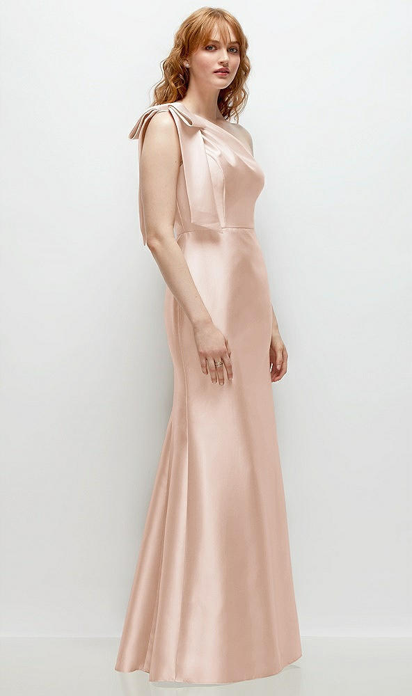 Back View - Cameo Bow One-Shoulder Satin Trumpet Gown