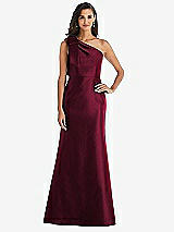 Alt View 1 Thumbnail - Cabernet Bow One-Shoulder Satin Trumpet Gown