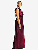 Alt View 5 Thumbnail - Cabernet Bow One-Shoulder Satin Trumpet Gown