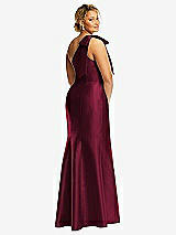 Alt View 6 Thumbnail - Cabernet Bow One-Shoulder Satin Trumpet Gown