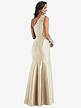 Alt View 2 Thumbnail - Champagne Bow One-Shoulder Satin Trumpet Gown