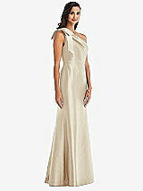 Alt View 3 Thumbnail - Champagne Bow One-Shoulder Satin Trumpet Gown