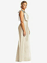 Alt View 5 Thumbnail - Champagne Bow One-Shoulder Satin Trumpet Gown