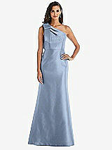 Alt View 1 Thumbnail - Cloudy Bow One-Shoulder Satin Trumpet Gown