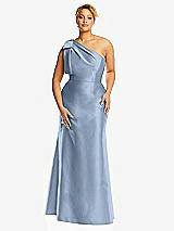 Alt View 4 Thumbnail - Cloudy Bow One-Shoulder Satin Trumpet Gown