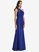 Alt View 3 Thumbnail - Cobalt Blue Bow One-Shoulder Satin Trumpet Gown